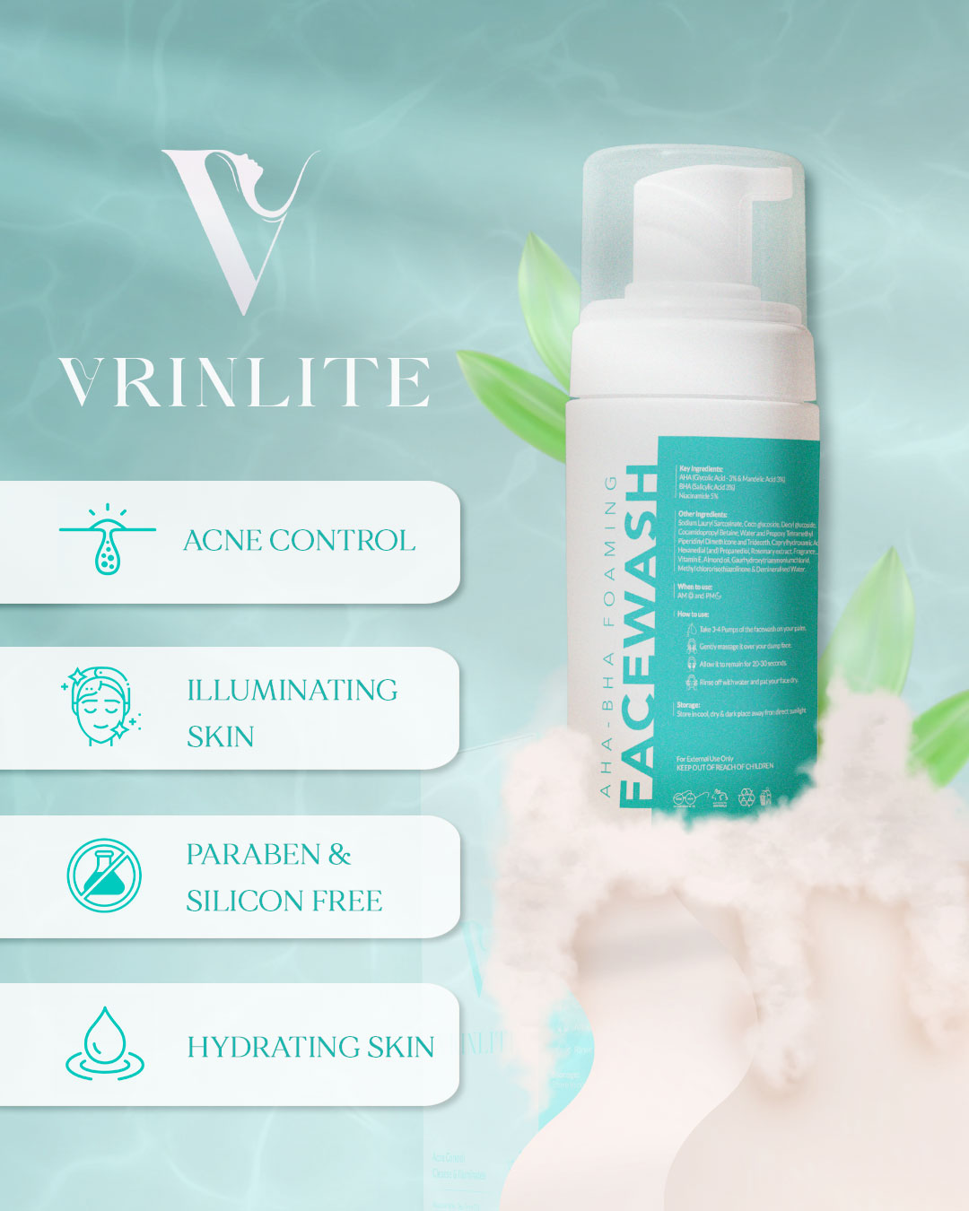 AHA BHA Foaming Face Wash 100ml | Vrinlite