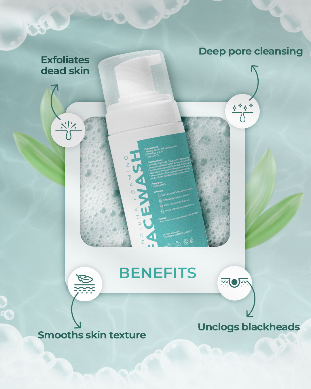 AHA BHA Foaming Face Wash 100ml | Vrinlite